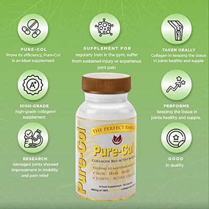 Pure-COL Collagen 90 Capsules 400mg Bio-Active Matrix High Strength Collagen Tablets The Perfect RangeBuy Supplements Australia