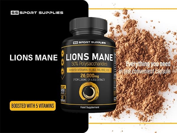 Lions Mane Supplement High Strength 26,000mg Plus 5 Vitamins SS Sport SuppliesBuy Supplements Australia