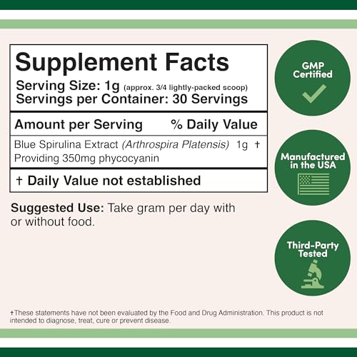 Blue Spirulina Powder - Maximum 35% Phycocyanin Content, Superfood Powder from Blue Double Wood SupplementsBuy Supplements Australia