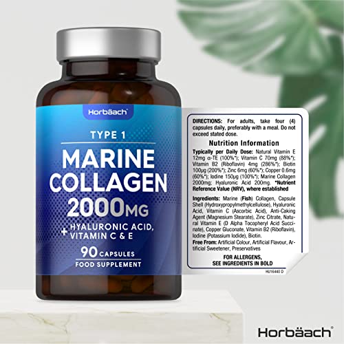 Marine Collagen Capsules | with Hyaluronic Acid, Vitamin C & E | 2000mg | High Strength Type 1 Collagen HorbäachBuy Supplements Australia