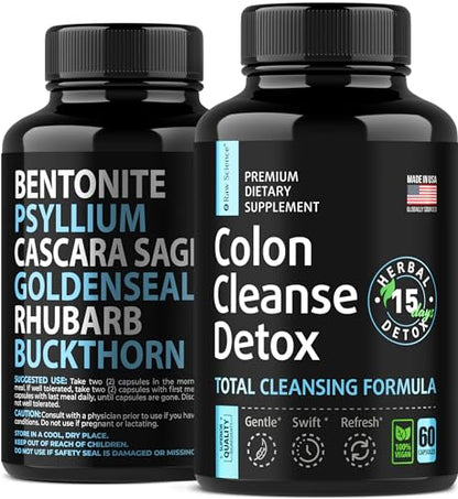 Colon Cleanse - Detox, Digestive Health, Psyllium Husk, Aloe Vera, Bentonite Clay, Acidophilus Probiotic