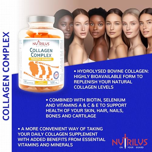 Collagen Complex 90 Natural Pineapple Gummies 500mg - Large Pack - with Biotin & Selenium NutrilusBuy Supplements Australia