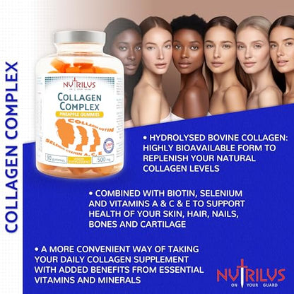Collagen Complex 90 Natural Pineapple Gummies 500mg - Large Pack - with Biotin & Selenium NutrilusBuy Supplements Australia