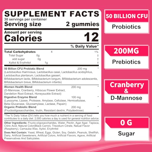 Probiotics for Women Gummies, Sugar Free Vaginal Probiotics 50 Billion CFU 10 Strains w/ Cranberry NEVISSBuy Supplements Australia