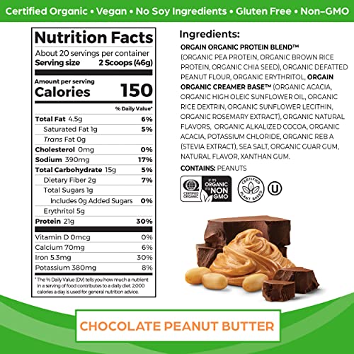 Orgain Organic Vegan Protein Powder, Chocolate Peanut Butter - 21g of Plant Based Protein OrgainBuy Supplements Australia