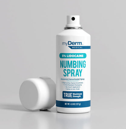 Myderm Medical Numbing Spray - 4.5oz - Maximum Strength 5% Lidocaine with Phenylephrine HCl and Witch Hazel - Fast-Acting Reliever with A Touch-Free Application - First Aid Supplies - Made in USA MydermBuy Supplements Australia