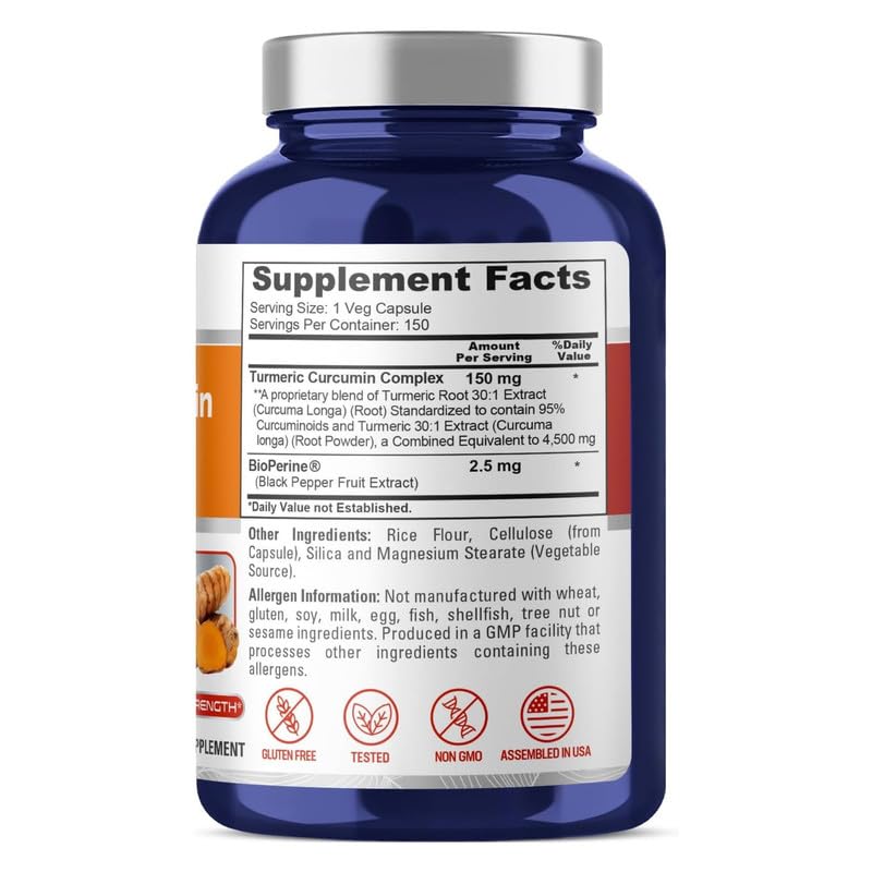 NusaPure Turmeric Curcumin Complex 4,500mg per caps, 150 caps, Non-GMO, Gluten-Free, & Bioperine NusaPureBuy Supplements Australia