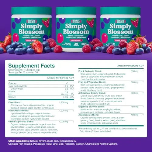 Simply Blossom Nutrition - Daily Greens & Superfood Powder + Collagen + Probiotics for Women's Digestive Health & Bloating Relief. Help Your Health Bloom - 2 Month Supply Simply Nature's Pledge buy supplements Au
