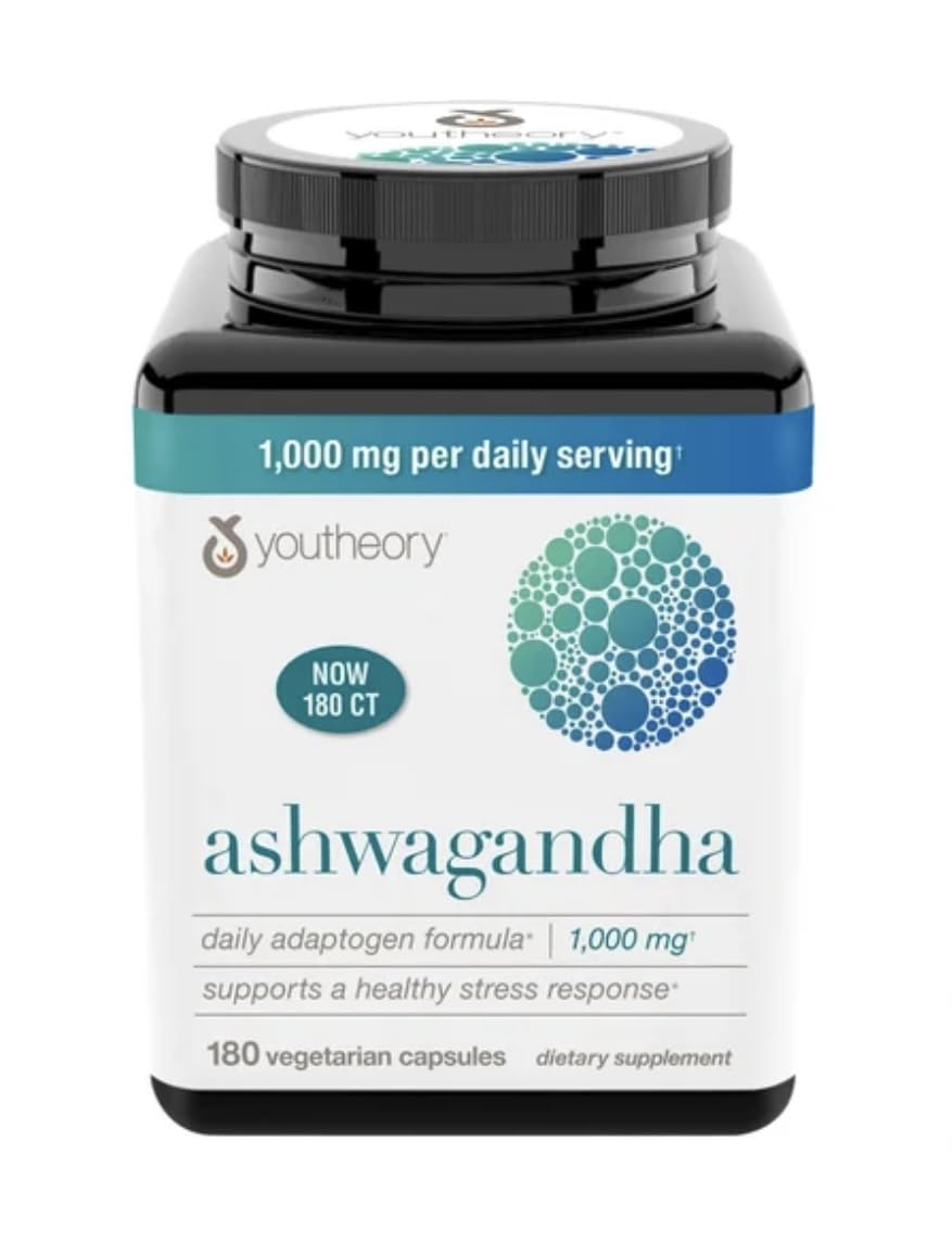 Youtheory Ashwagandha 1000mg with KSM-66 - Helps Support a Healthy Stress Response,180 Capsules (Pack of 1) YoutheoryBuy Supplements Australia