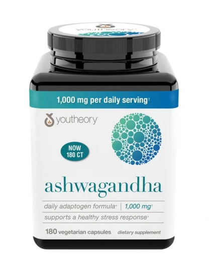 Youtheory Ashwagandha 1000mg with KSM-66 - Helps Support a Healthy Stress Response,180 Capsules (Pack of 1) YoutheoryBuy Supplements Australia