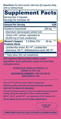 Renew Life Women's Wellness Vaginal and Urinary Probiotic and Cranberry Supplement Renew LifeBuy Supplements Australia