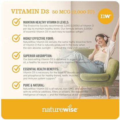 NatureWise Vitamin D3 2000iu (50 mcg) Healthy Muscle Function, and Immune Support NatureWiseBuy Supplements Australia
