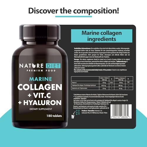 Nature Diet - Marine Collagen with Hyaluronic Acid and Vitamin C, 180 tablets, 500 mg , Peptan F , Fish Collagen Nature DietBuy Supplements Australia