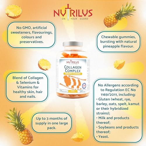 Collagen Complex 90 Natural Pineapple Gummies 500mg - Large Pack - with Biotin & Selenium NutrilusBuy Supplements Australia