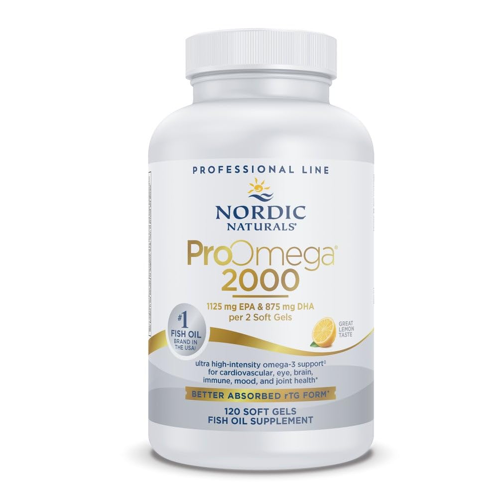 Nordic Naturals ProOmega 2000, Lemon Flavor - 120 Soft Gels - 2150 mg Omega-3 - Ultra High-Potency Fish Oil - EPA & DHA - Promotes Brain, Eye, Heart, & Immune Health - Non-GMO - 60 Servings Nordic Naturals buy supplements Au