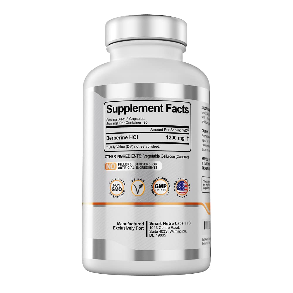 Smart Nutra Labs Premium Berberine HCL 1200mg- 180 Vegan Capsules, 100% Pure Smart Nutra LabsBuy Supplements Australia