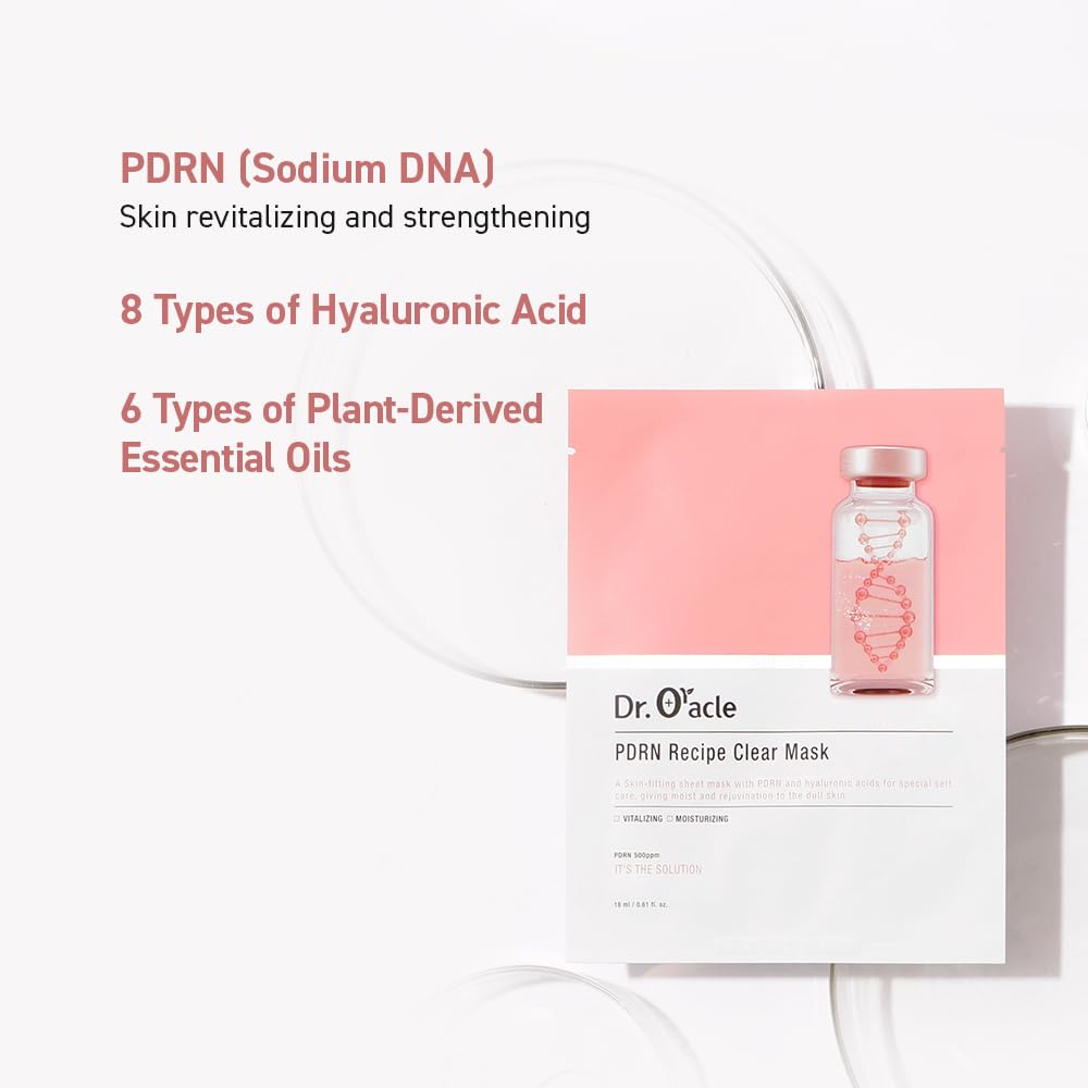 DR.ORACLE PDRN Recipe Clear Mask, Skin-fitting sheet mask PDRN, hyaluronic acid, special self care, moist, rejuvenation, vitalizing, 500ppm, 180ml (6,1 fl. oz.), 1 box - 10 sheets DR.ORACLE buy supplements Au