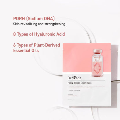 DR.ORACLE PDRN Recipe Clear Mask, Skin-fitting sheet mask PDRN, hyaluronic acid, special self care, moist, rejuvenation, vitalizing, 500ppm, 180ml (6,1 fl. oz.), 1 box - 10 sheets DR.ORACLE buy supplements Au