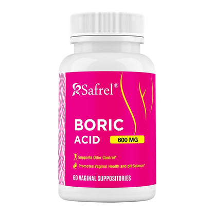 Safrel Boric Acid Vaginal Suppositories - 100% Pure Made in USA - Intimate Health Support, Vaginal Health and pH, Odor Control (60 Count) SafrelBuy Supplements Australia