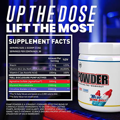 MAN Sports Pump Powder Blue Bombsicle - Stimulant Free Pre Workout Drink, Best for Preworkout - Energy Pump Powder for Men and Women, Help Fuel Your Workout (30 Days Supply)