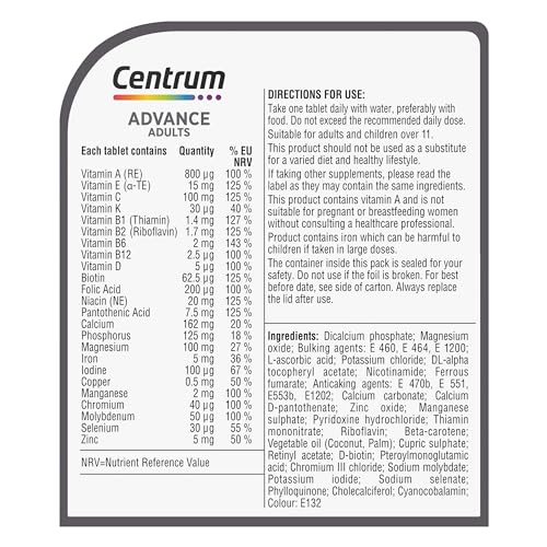 Centrum Advance Multivitamin & Mineral Supplements, 24 essential nutrients including CentrumBuy Supplements Australia