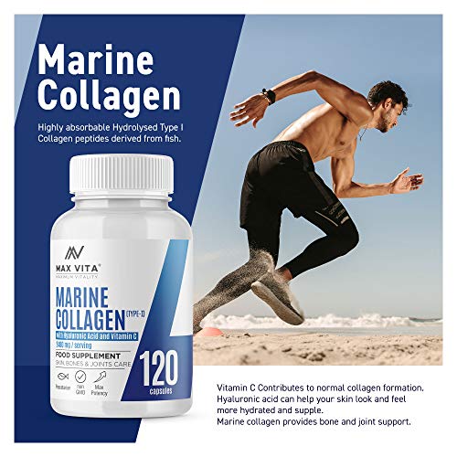 Marine Collagen Type 1 2400mg - 120 Capsules Supplement with Hyaluronic Acid and Vitamin C MAX VITA MAXIMUM VITALITYBuy Supplements Australia