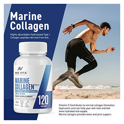 Marine Collagen Type 1 2400mg - 120 Capsules Supplement with Hyaluronic Acid and Vitamin C MAX VITA MAXIMUM VITALITYBuy Supplements Australia