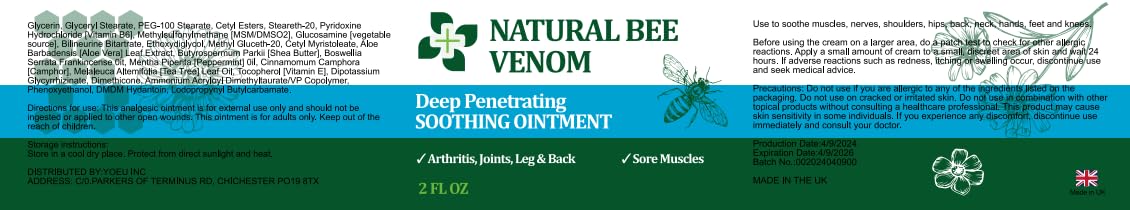 PIBIOOMAP Oringal Natural Bee Venom Serum Joint & Muscle & Bone Cream, Fast Acting, Relief Back, Shoulder, Back, Neck, Hands, Elbows, Feet, Leg, Knees, Ankle, for Adults, Elderly PIBIOOMAPBuy Supplements Australia