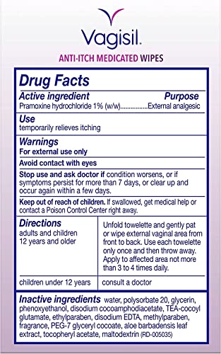 Vagisil Anti-Itch Medicated Wipes, Maximum Strength 12 ea (Pack of 6) VagisilBuy Supplements Australia