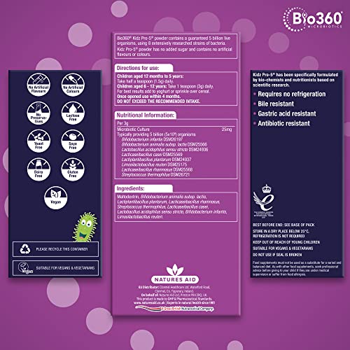 Natures Aid Bio360 Kidz Pro-5 (5 Billion Bacteria) from Natures Aid, Children's Microbiotic natures aidBuy Supplements Australia