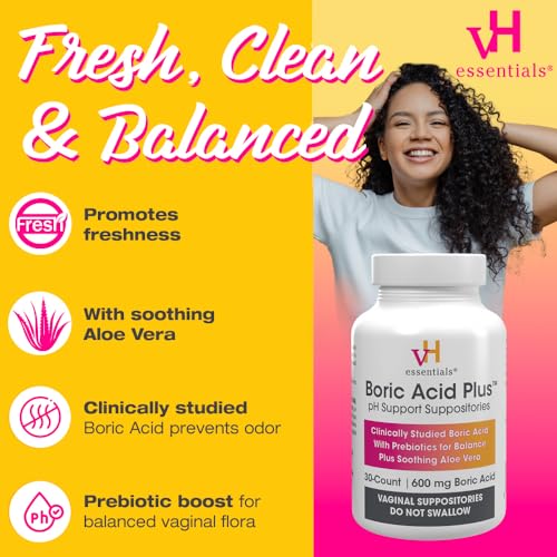 vH essentials Boric Acid Plus Vaginal Suppositories, Prebiotic Infused with Soothing Aloe Vera, pH vH essentialsBuy Supplements Australia