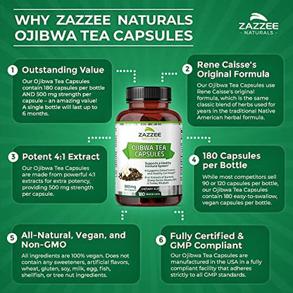 Zazzee Extra Strength Ojibwa Tea 500 mg, 180 Vegan Capsules, Rene Caisse's Original ZazzeeBuy Supplements Australia