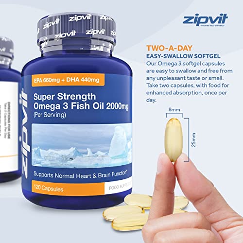 Omega 3 Fish Oil 2000mg, EPA 660mg DHA 440mg per Daily Serving. 120 Capsules ZipvitBuy Supplements Australia