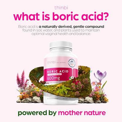 Thinbi Boric Acid Suppositories for Women w/Aloe Vera - BV Treatment & PH Balance ArtnaturalsBuy Supplements Australia