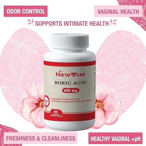 NewVue Boric Acid Vaginal Suppositories (600mg, 60 Count) Supports Vaginal pH Balance, Odor Control (USP Medical Grade Fine Powder, Easy Dissolve, Third Party Tested, Made in USA) NewVueBuy Supplements Australia