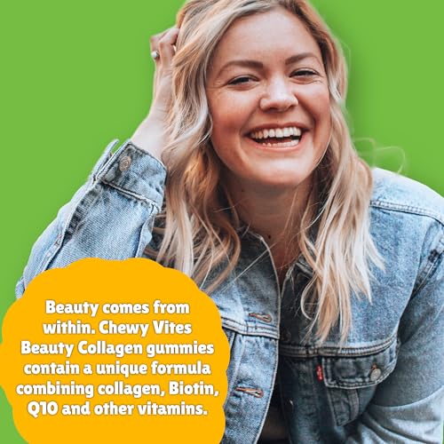 Chewy Vites Beauty Collagen 60 Gummy Vitamins |Hydrolised Collagen, CoQ10, Biotin + Vitamins | 1 Month Supply | Real Fruit Juice | Berry Flavour | 2-a-Day | CHEWY VITESBuy Supplements Australia