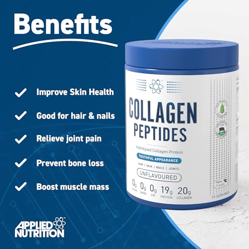 Applied Nutrition Collagen Peptides Powder - Hydrolysed Bovine Collagen Protein, Halal, Healthy Skin, Hair, Nails (Unflavoured) (300g - 15 Servings) Applied NutritionBuy Supplements Australia