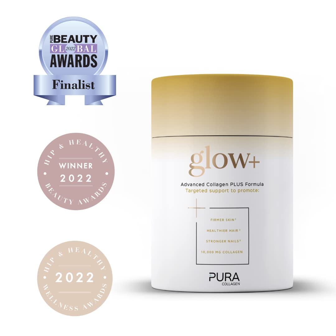 Pura Collagen Powdered Supplement Glow+, 10,000mg Hydrolysed Peptides, Hyaluronic Acid, Vitamins & Minerals, 28 Servings, 284 g Pura CollagenBuy Supplements Australia