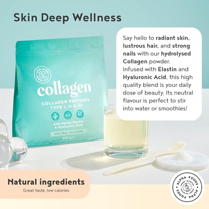 Collagen Powder with Hyaluronic Acid 400g - Collagen Peptides Supplement + Amino Acids Alpha FoodsBuy Supplements Australia