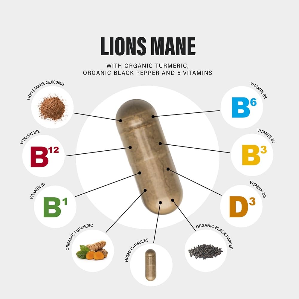 Lions Mane Supplement High Strength 26,000mg Plus 5 Vitamins SS Sport SuppliesBuy Supplements Australia
