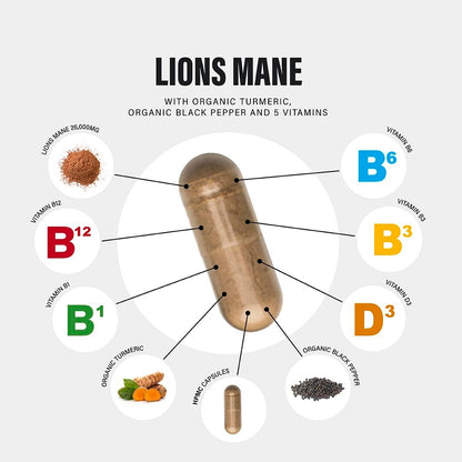 Lions Mane Supplement High Strength 26,000mg Plus 5 Vitamins SS Sport SuppliesBuy Supplements Australia