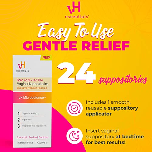 vH essentials Boric Acid + Tea Tree Vaginal Suppositories - Prebiotics Formula with Lactic Acid vH essentialsBuy Supplements Australia