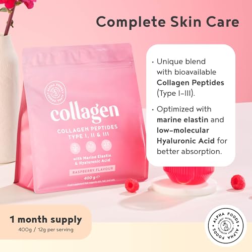 Collagen Powder with Hyaluronic Acid 400g - Premium Bovine Collagen Type I, II, III Alpha FoodsBuy Supplements Australia