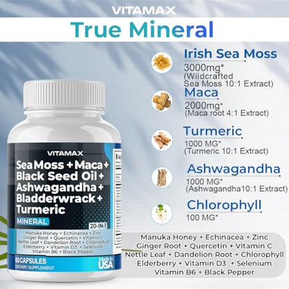 Sea Moss 3000mg Maca 1000mg Black Seed Oil 2000mg Ashwagandha 1000mg Bladderw VitamaxBuy Supplements Australia
