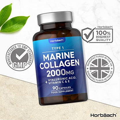Marine Collagen Capsules | with Hyaluronic Acid, Vitamin C & E | 2000mg | High Strength Type 1 Collagen HorbäachBuy Supplements Australia
