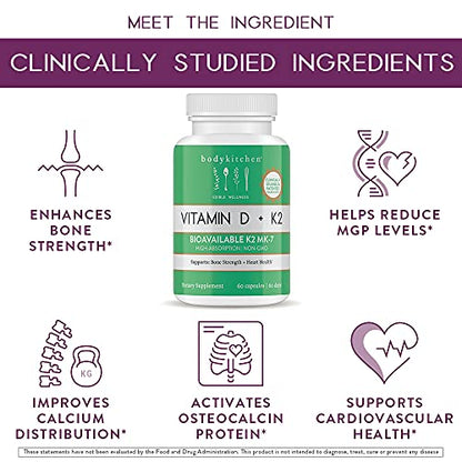 Body Kitchen Vegan Plant-Based Vitamin D3 + K2 (MK7) Supplement, Bone and Heart Body KitchenBuy Supplements Australia