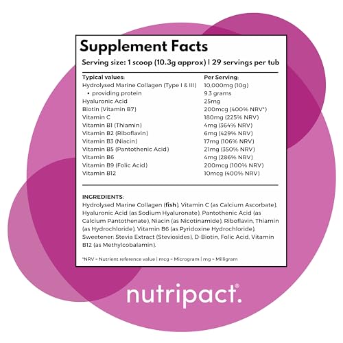 Hydrolysed Marine Collagen Peptides Powder with Hyaluronic Acid, Biotin, Vitamin C & B Vitamins – 10,000mg Collagen nutripactBuy Supplements Australia