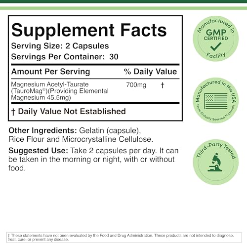Magnesium Acetyl-Taurate (ATA MG, TauroMag) Novel and Patented Form of Magnesium for PMS and Cramp Relief (60 Capsules, 350mg) PMS Relief Magnesium Supplement by Double Wood Supplements Double Wood SupplementsBuy Supplements Australia