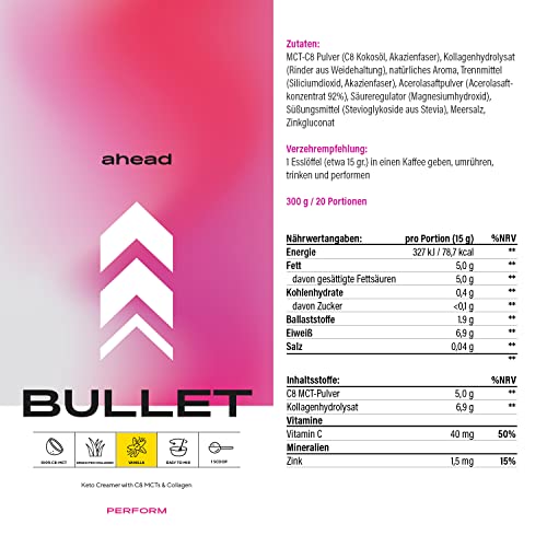ahead BULLET | C8 MCT Powder with Collagen Powder - Vanilla - 300g - Perfect for Bulletproof Coffee aheadBuy Supplements Australia