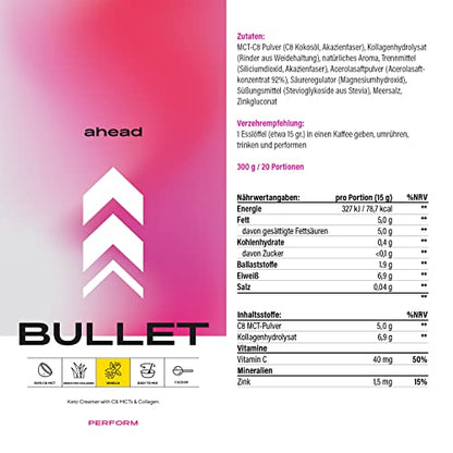 ahead BULLET | C8 MCT Powder with Collagen Powder - Vanilla - 300g - Perfect for Bulletproof Coffee aheadBuy Supplements Australia